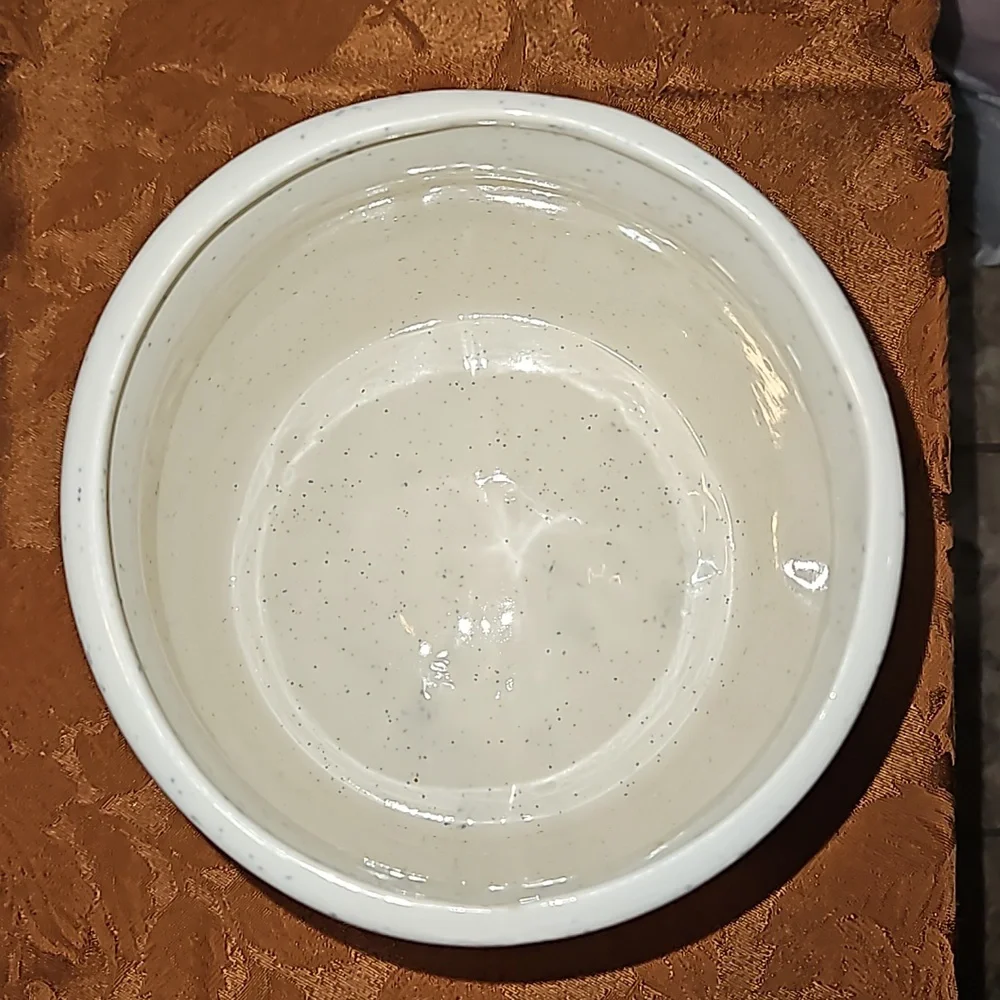 Vintage Speckled Ceramic Blush Pink Flower Blue Ribbon Large Canister Jar w/Lid